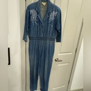 Vintage Adolfo Blue Denim Jumpsuit with Studded Detail